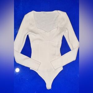 Abercrombie Cream Ribbed Sculpting Bodysuit Clean Girl Pilates Thick cotton Chic